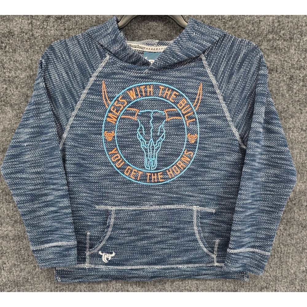 Cowboy Hardware Hoodie Boys 7/8 Blue Bull Skull Graphic Pullover Western Lightwt